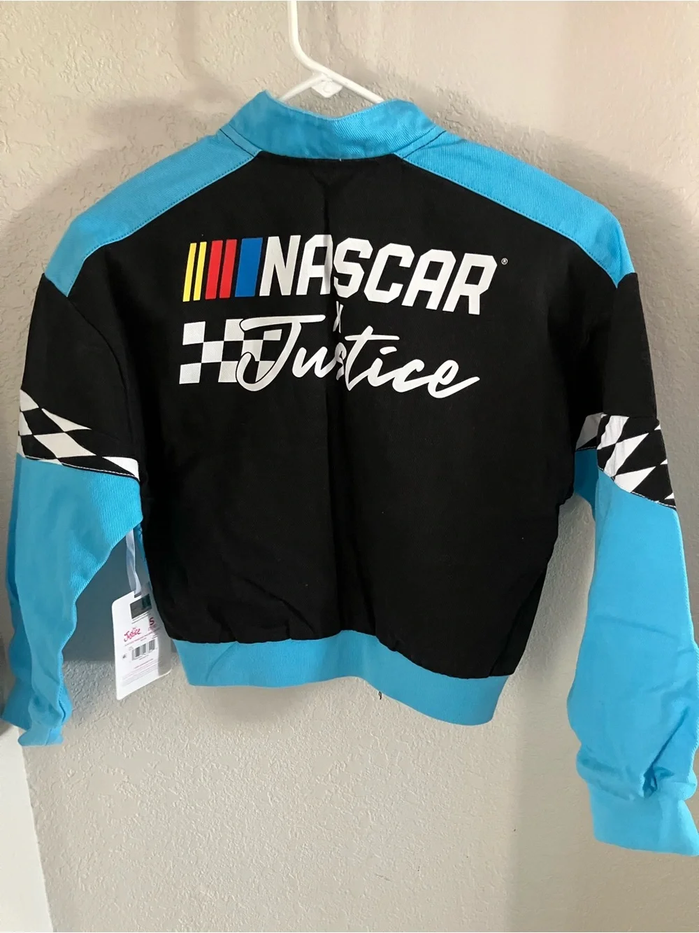 Justice Girls' Black & Aqua Blue Racing Puff Jacket